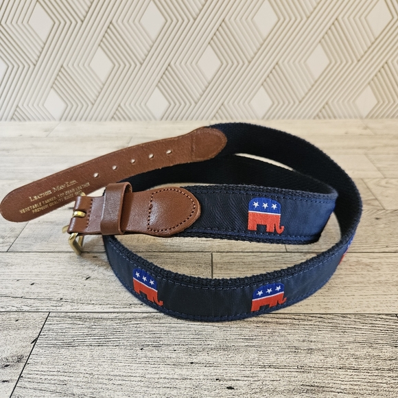 Leather Man Ltd Other - Leather Man Ltd. GOP Elephant Leather Tab Belt in Navy on Navy Canvas Size 38